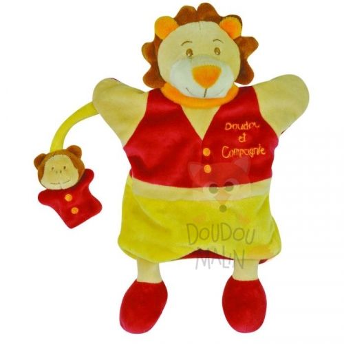  marionnette lion et singe rouge jaune marron orange 